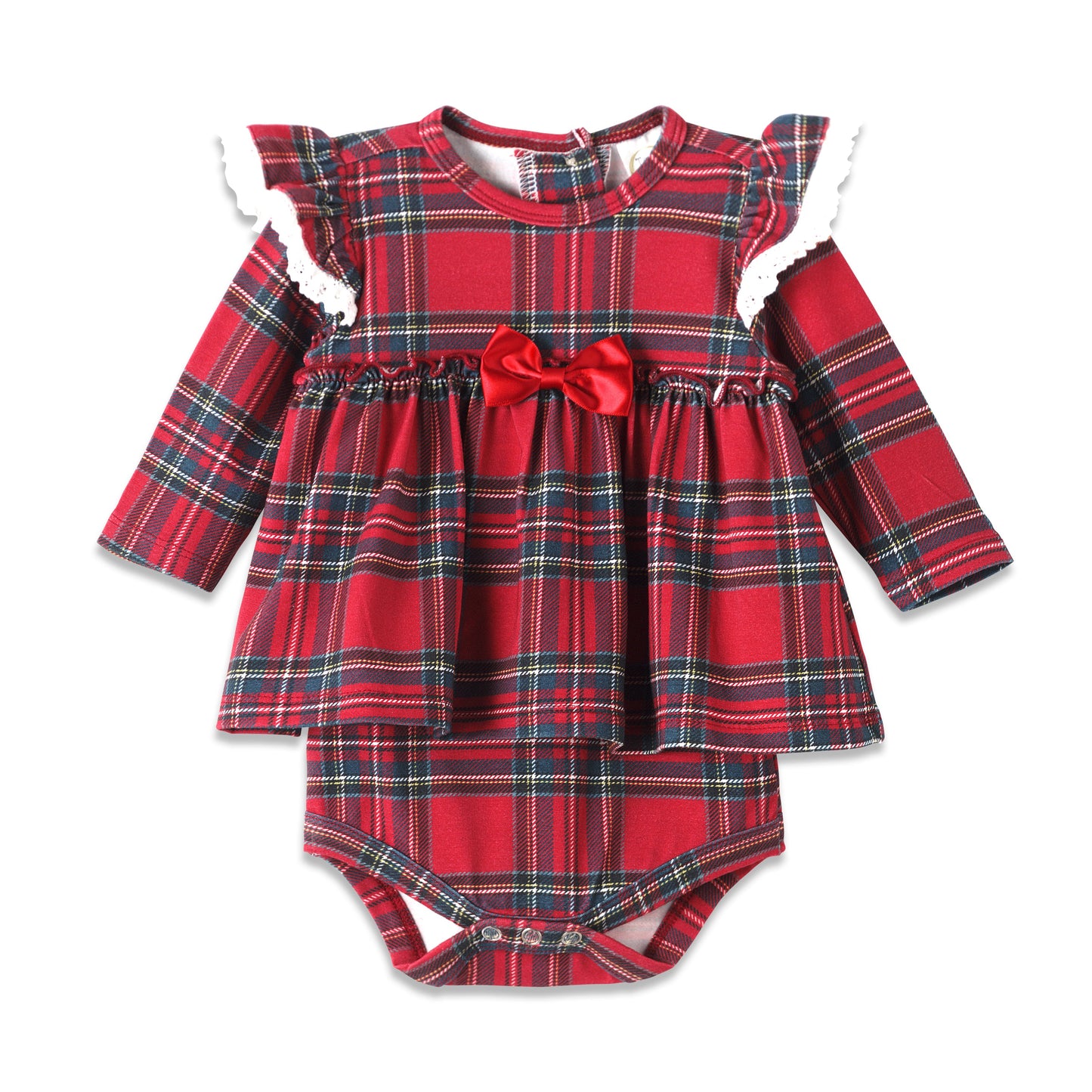 Christmas Bamboo Baby Skirted Bodysuit – Red Tartan Plaid