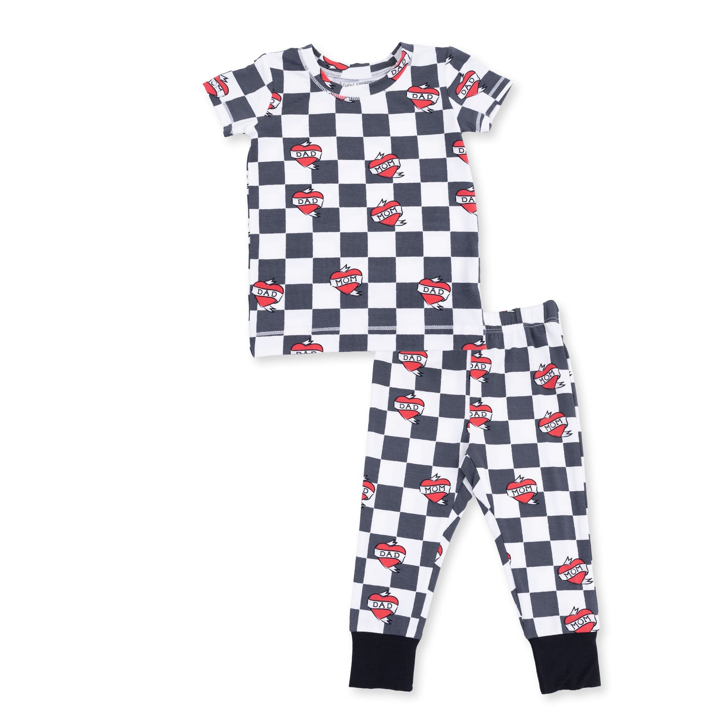 Heart Tattoo Check Black - Short Sleeve Loungewear Set