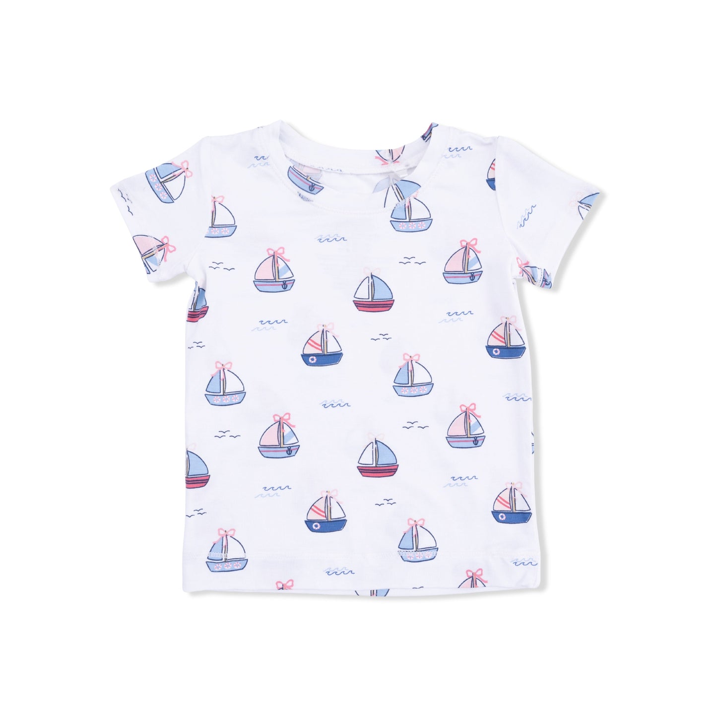 Bubbly Sailboats Pink - Short Sleeve Loungewear Set
