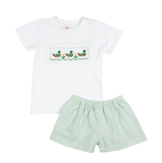 Boys Smocked Mallard Duck Shirt & Short Set | Hunting Outfit