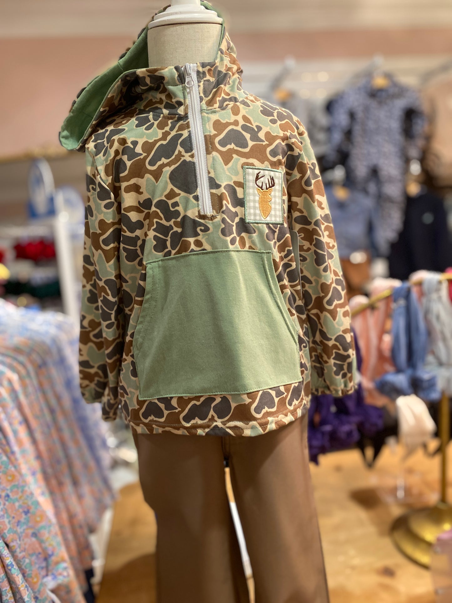Camouflage Deer Embroidery Boy Hoodie