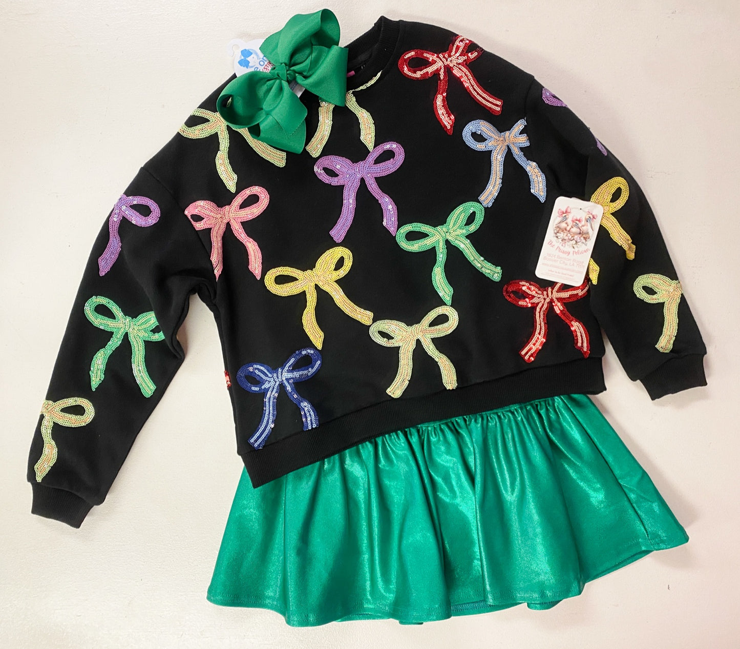 Queen of Sparkles Black Multi Bow Sweatshirt | Sequin Rainbow Bow Top | Kids
