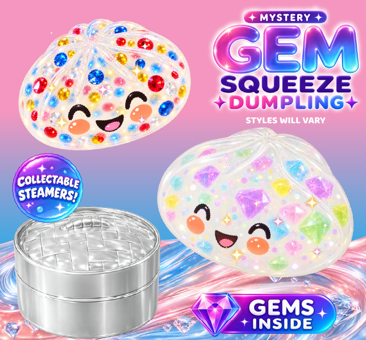 Fun Doh Mystery Gem Squeeze Dumpling Squishy Toy with Collectible Steamer