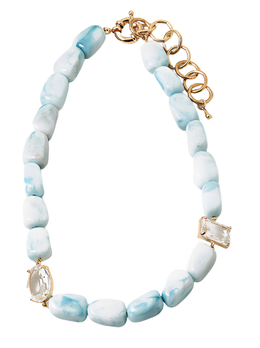 Chunky Bead with Rhinestone Necklace - Blue
