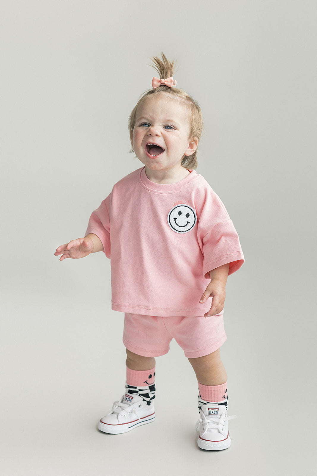 Smiley Shorts Set | Pink Peach