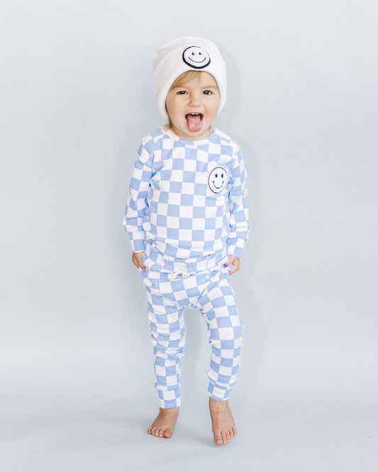 Checkered Smiley Lounge Set | Blue