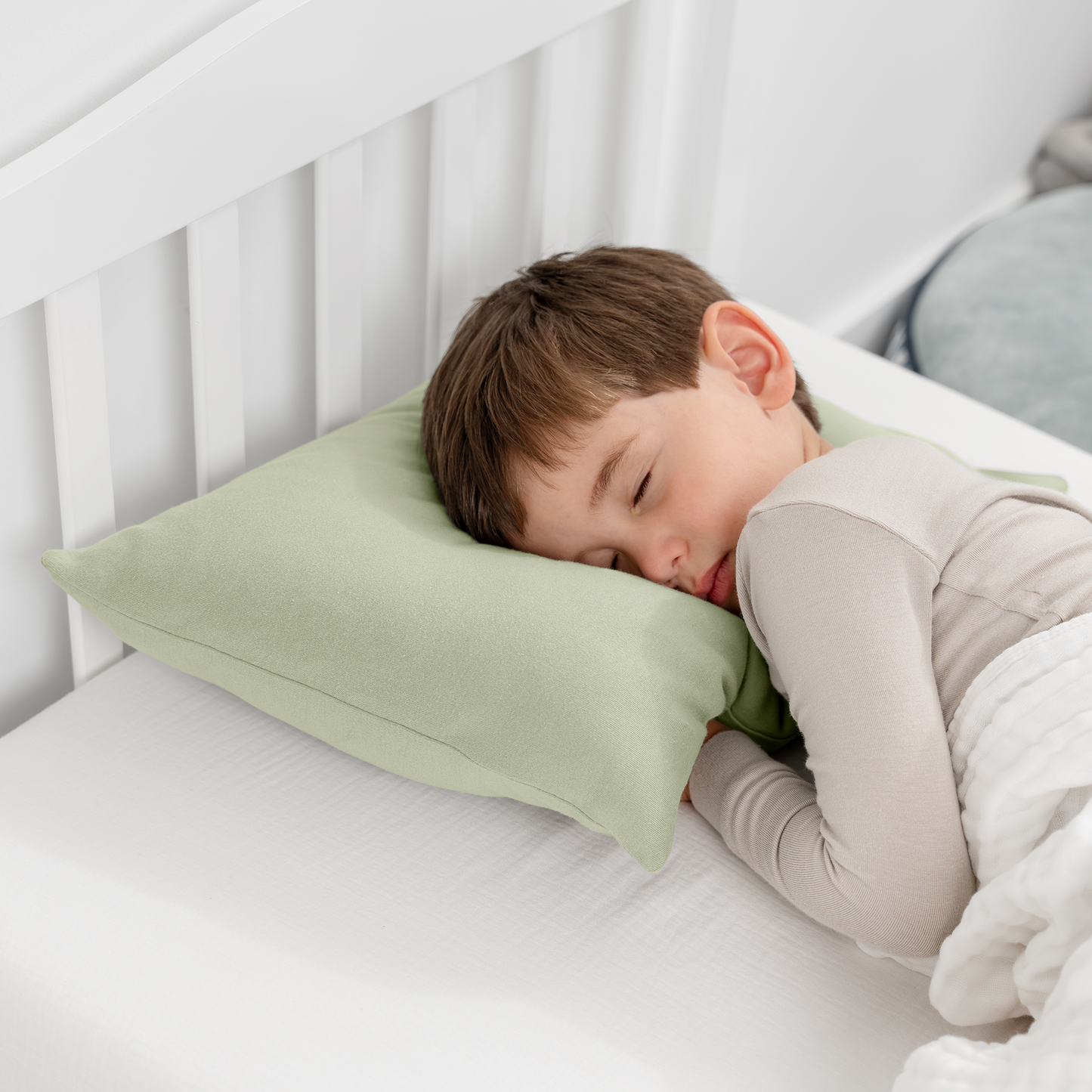 Toddler Pillows with Soft Cotton Pillow Case in Sage