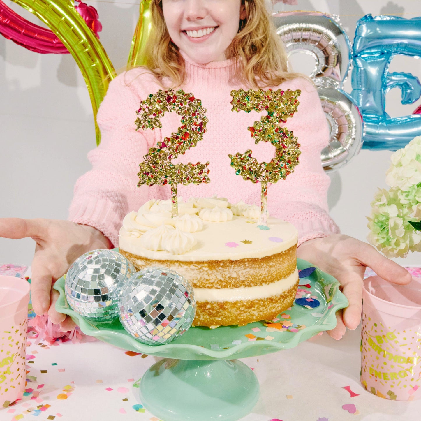 Gold Confetti Number Cake Toppers: 0-9