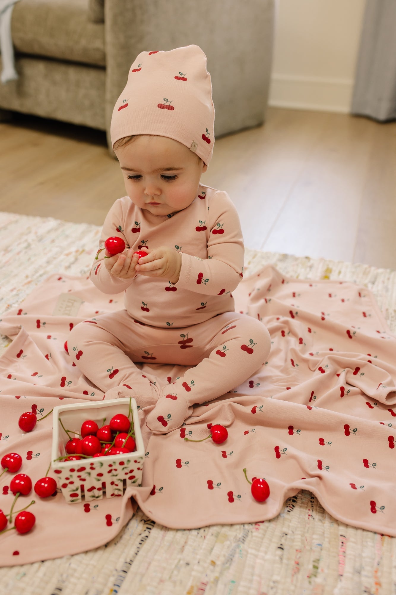 Printed Cherries/ Boat Footie & Hat