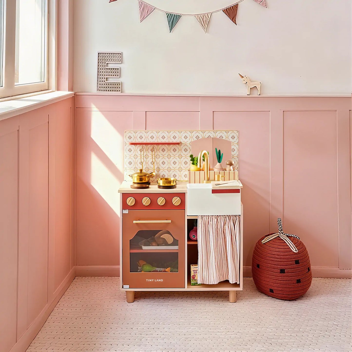 Tiny Land® Wooden Play Kitchen for Toddlers - Honey Kitchenette Pretend Cooking Set
