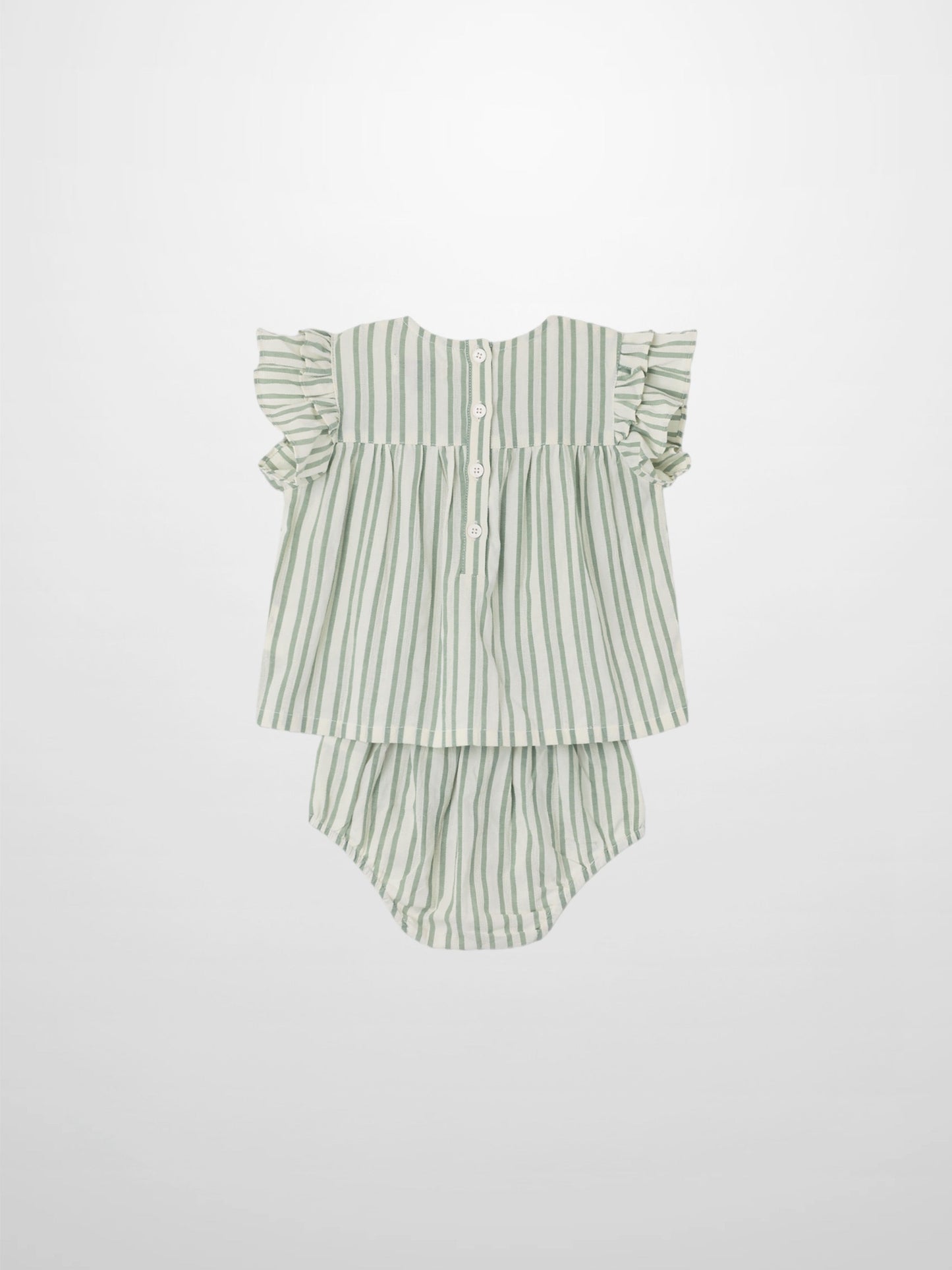 Green Striped Ruffled Shirt & Bloomers Set