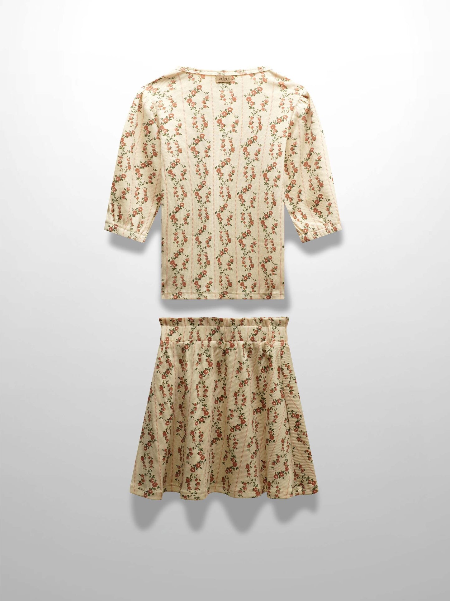 Floral Cascade 3/4 Sleeve Shirt & Skirt