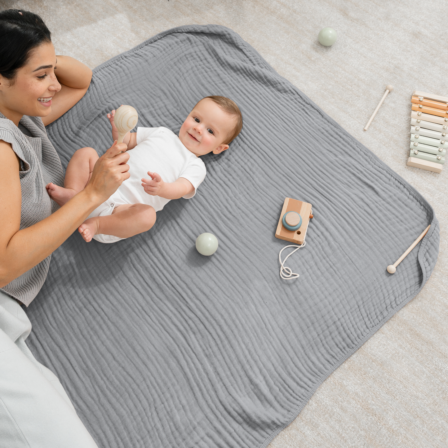 Baby Muslin Blanket in Heather Blue