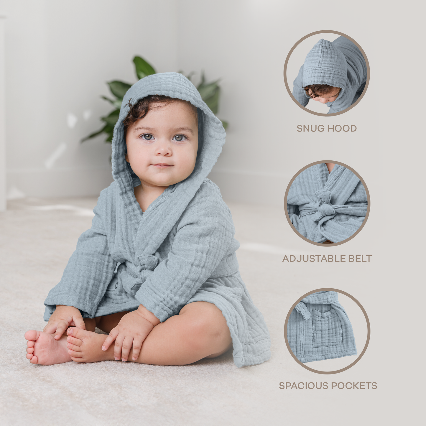 Muslin Bath Robe for Kids in Pacific Blue