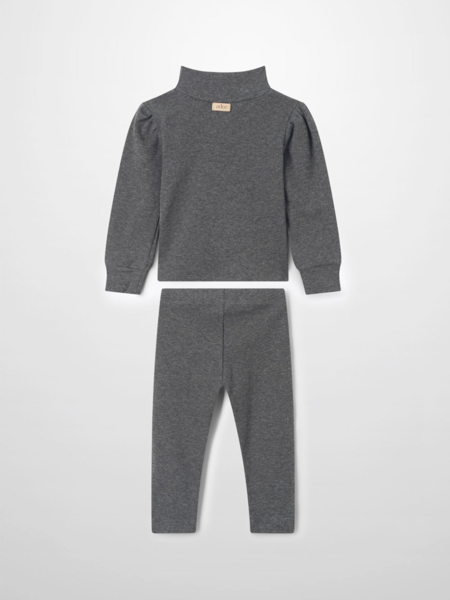 Ribbed Leggings Set with Puff Sleeves - Grey