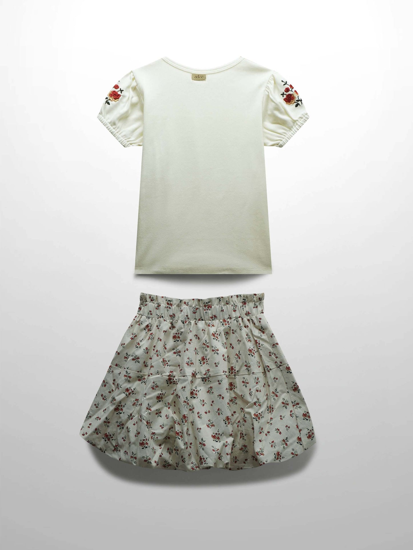 Floral Bubble Skirt with Short Sleeve T-shirt