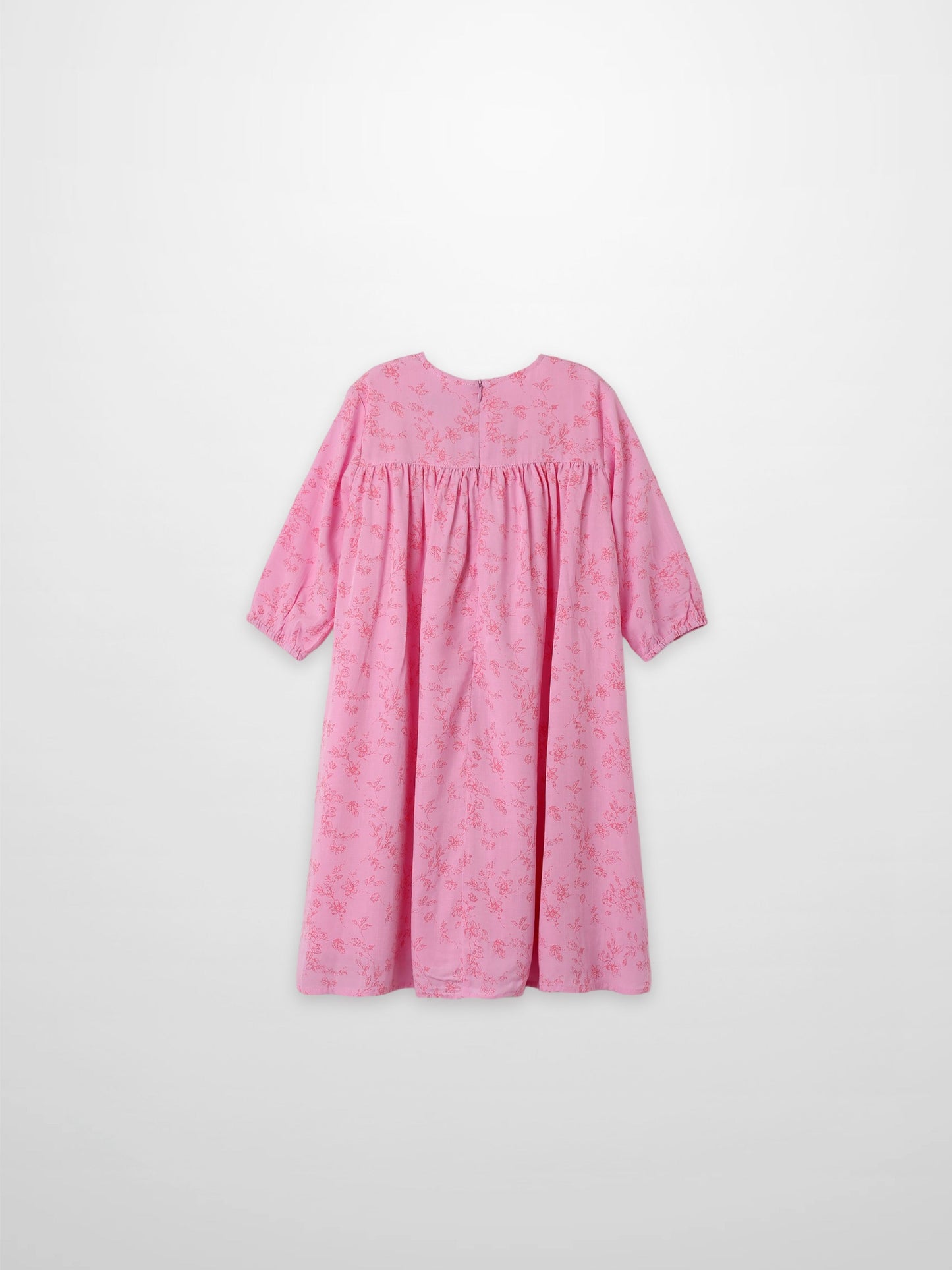 Pink Flower Dress - 3/4 Sleeve