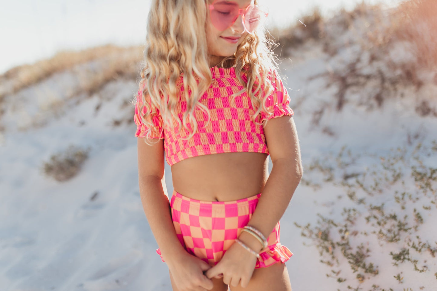 Emmy Hot Pink Check 2 Piece Swimsuit