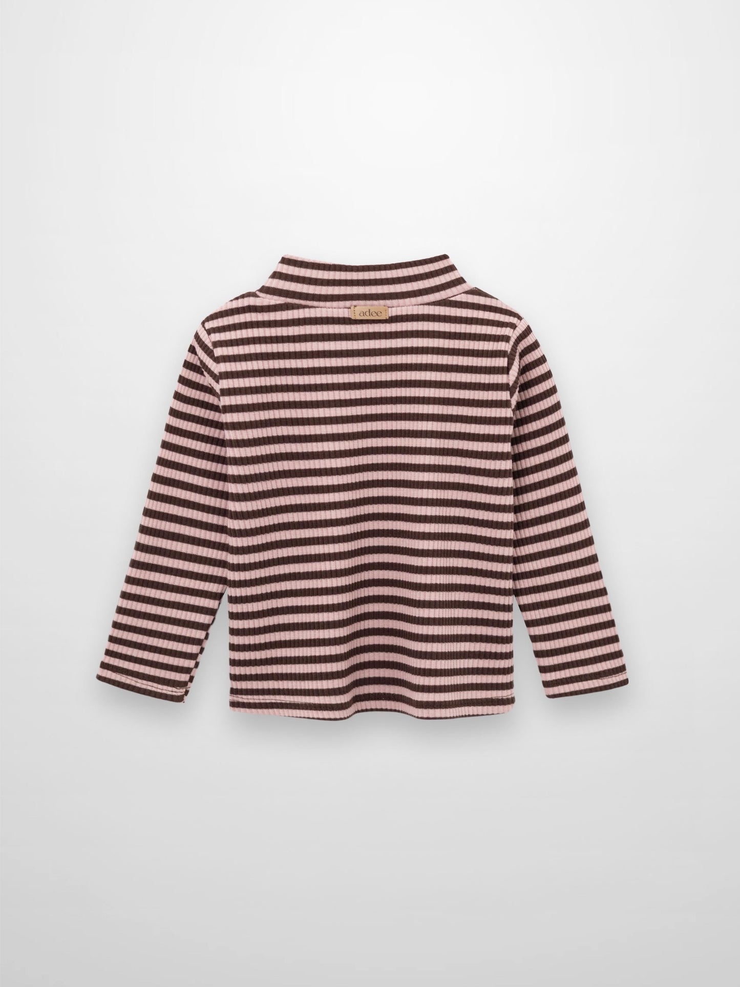 Striped Mock Neck T-Shirt - Brown & Pink