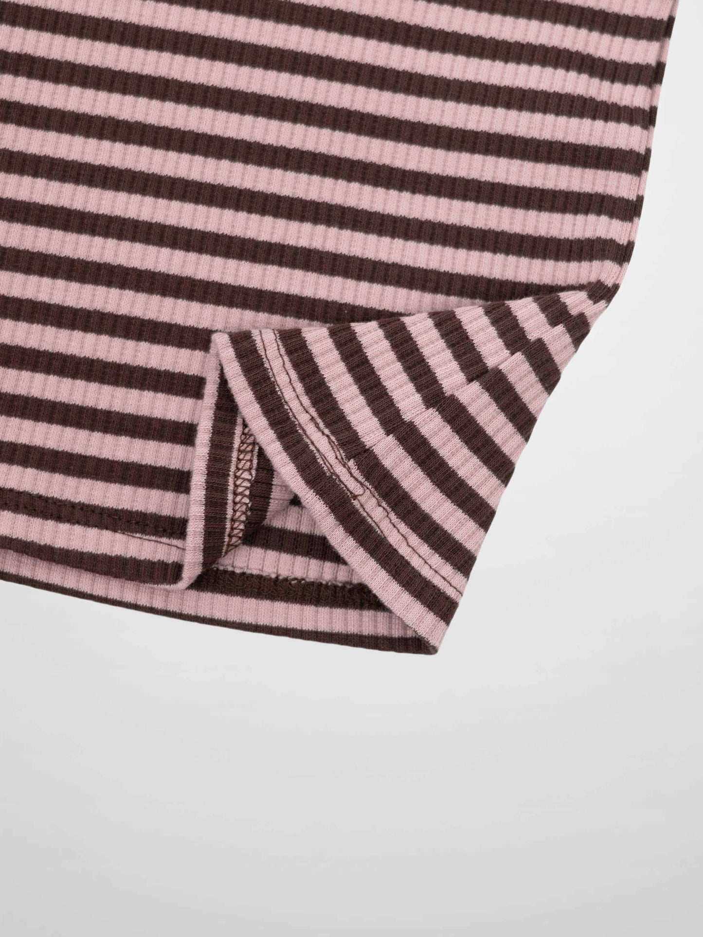 Striped Mock Neck T-Shirt - Brown & Pink