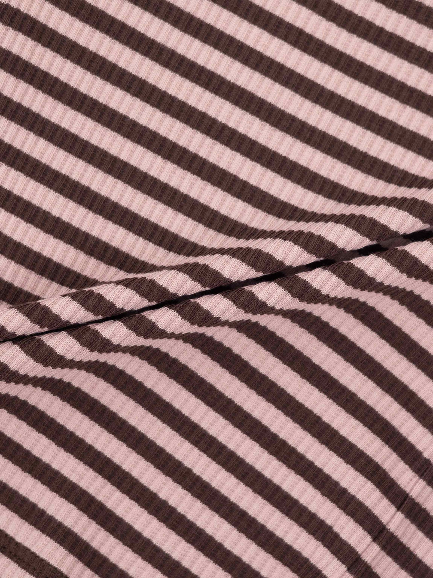 Striped Mock Neck T-Shirt - Brown & Pink