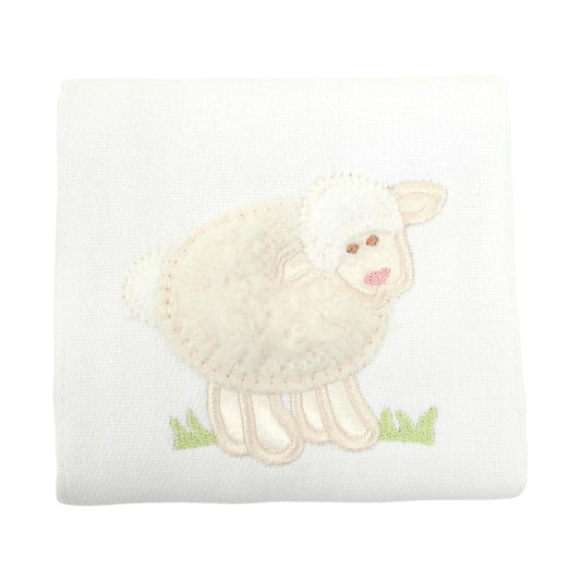 White Lamb Appliqued Burp