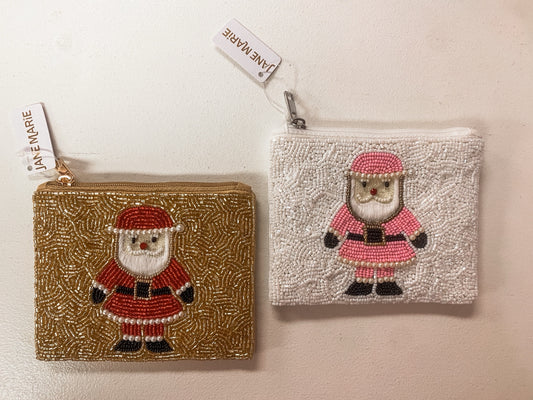 Beaded Santa Coin Purse – Gold or Pink (4" x 5") | Christmas Accessories