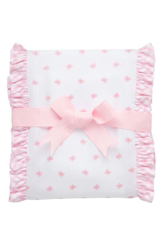 Baby Girls Pink Bow Fancy Burp Cloth – Ruffle Trim Cotton Burp Cloth | The Prissy Pelican Boutique Bossier City LA