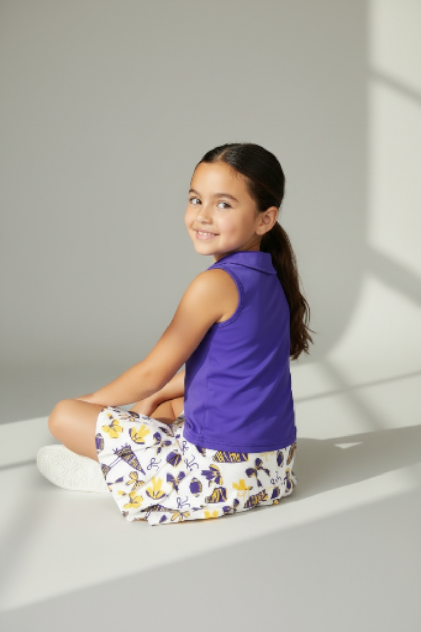 Girls Purple & Gold Gameday Cheer Set – Geaux Fight Win Top & Skort