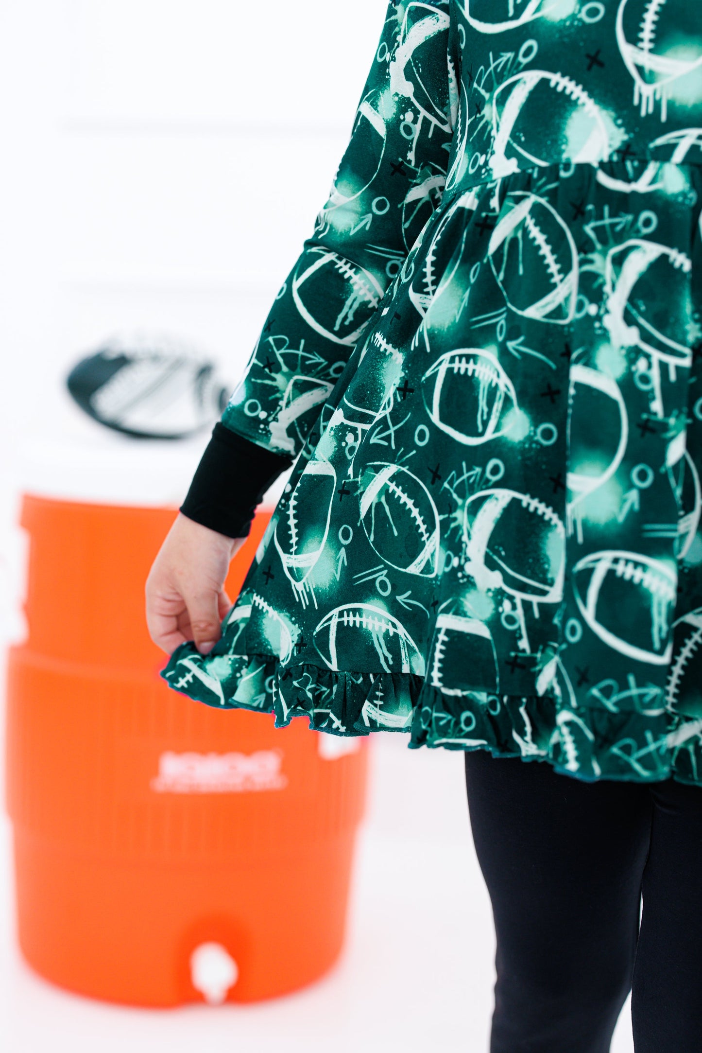 Graffiti Football Peplum Set : GREEN AND WHITE/SILVER