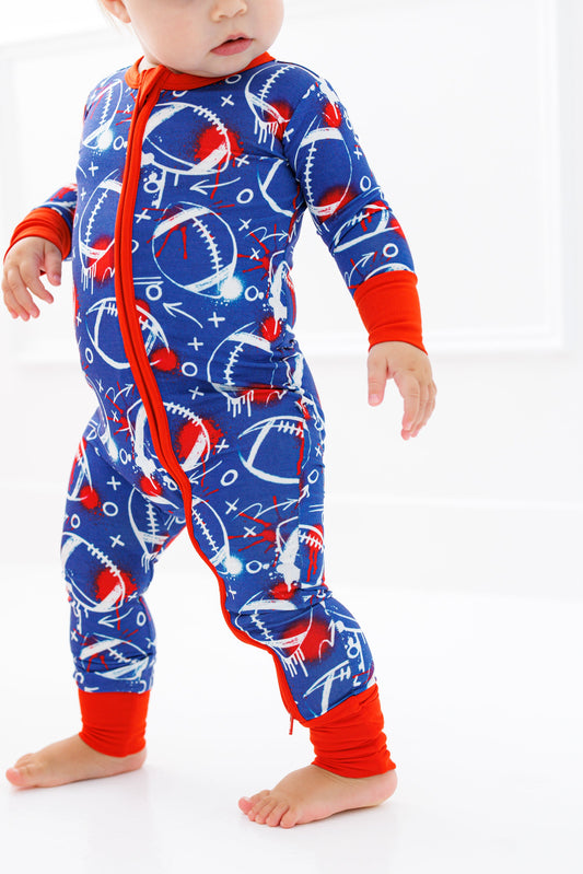 Graffiti Football Convertible Romper : BLUE AND RED