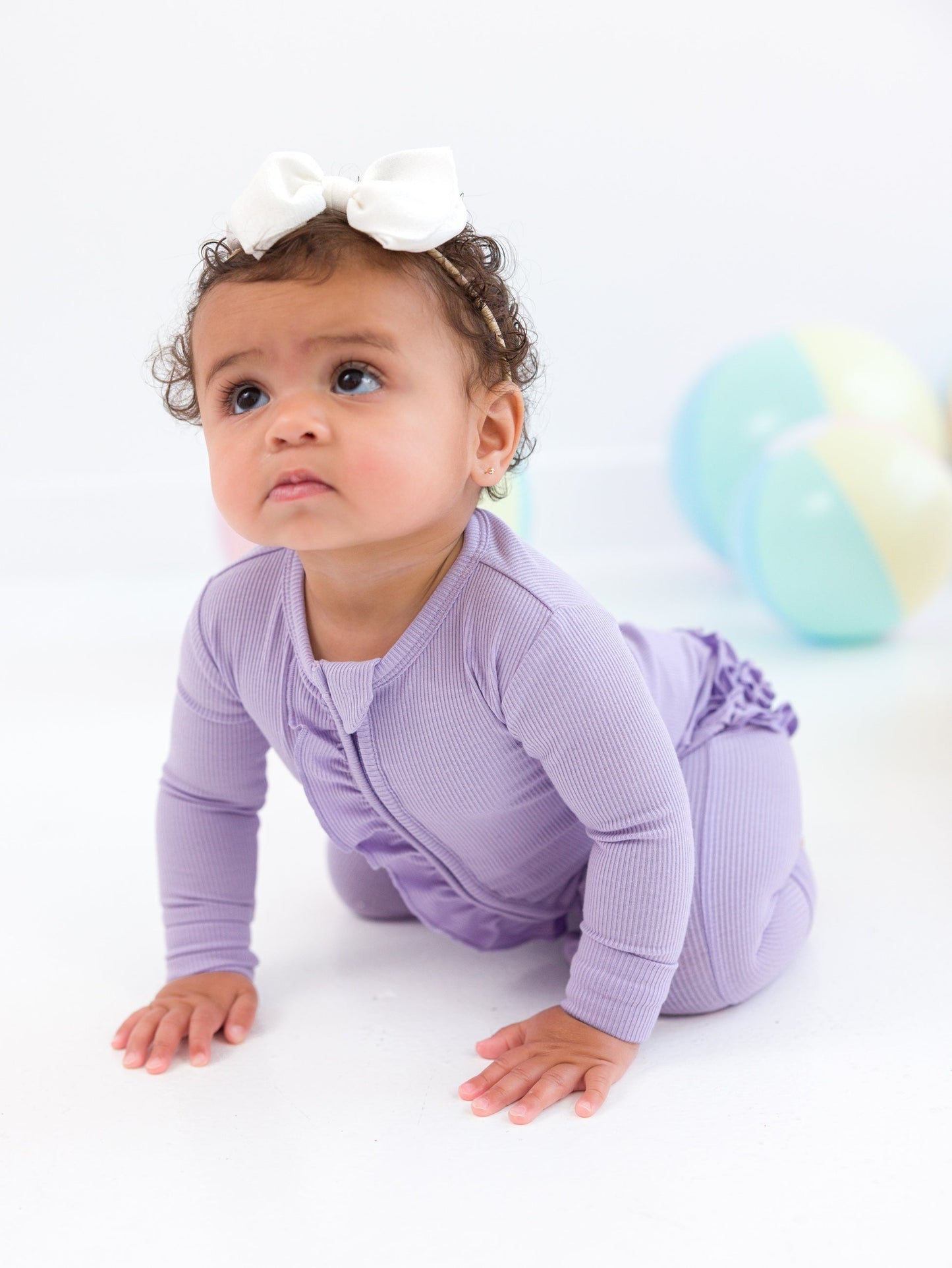 Lavender Ribbed Ruffle Convertible Romper