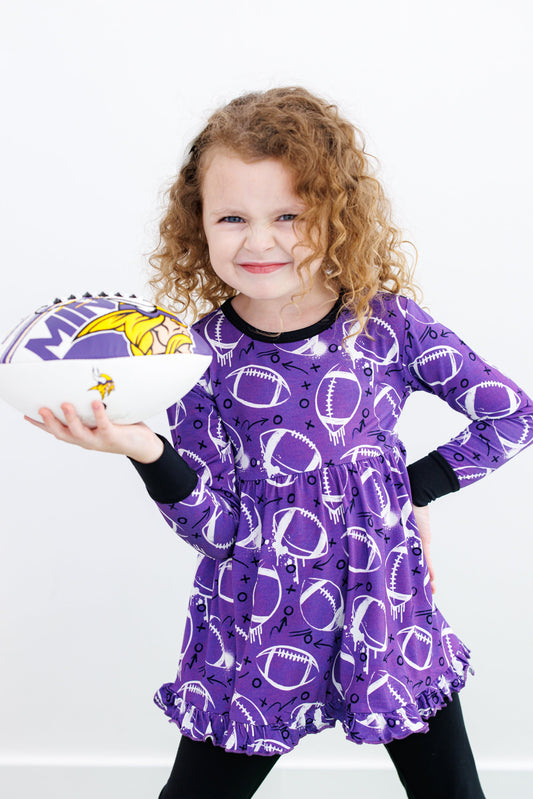 Graffiti Football Peplum Set : PURPLE AND WHITE
