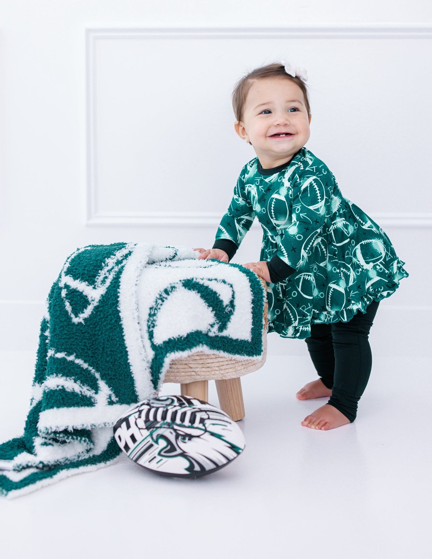 Graffiti Football Peplum Set : GREEN AND WHITE/SILVER