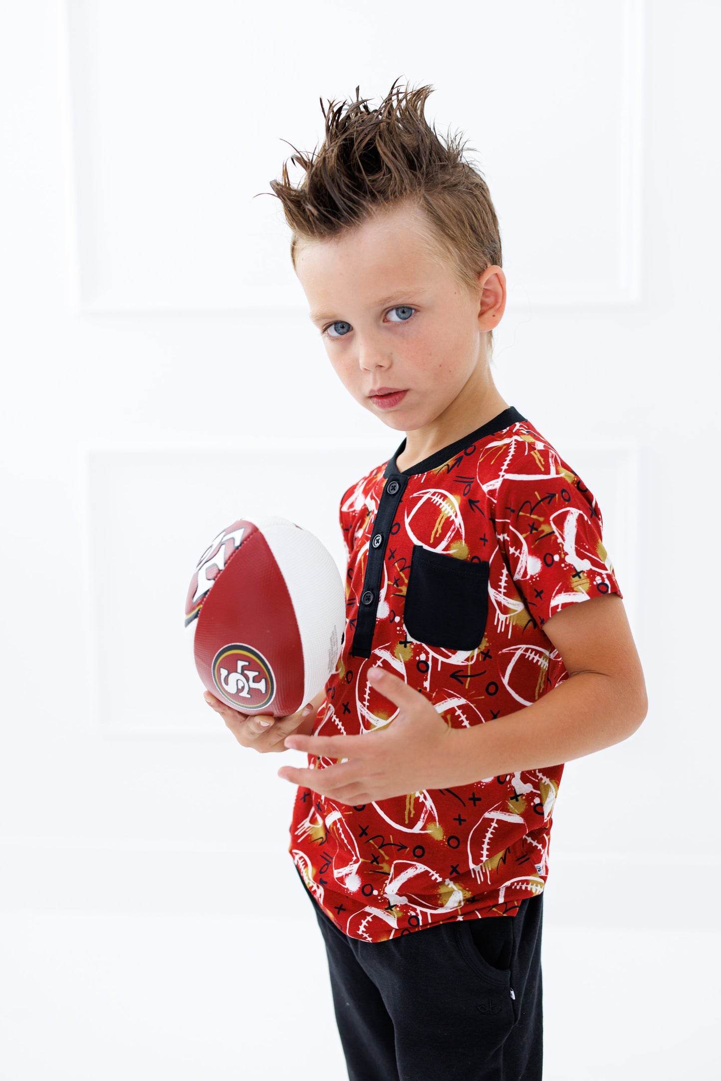 Graffiti Football Henley T-Shirt : RED AND GOLD