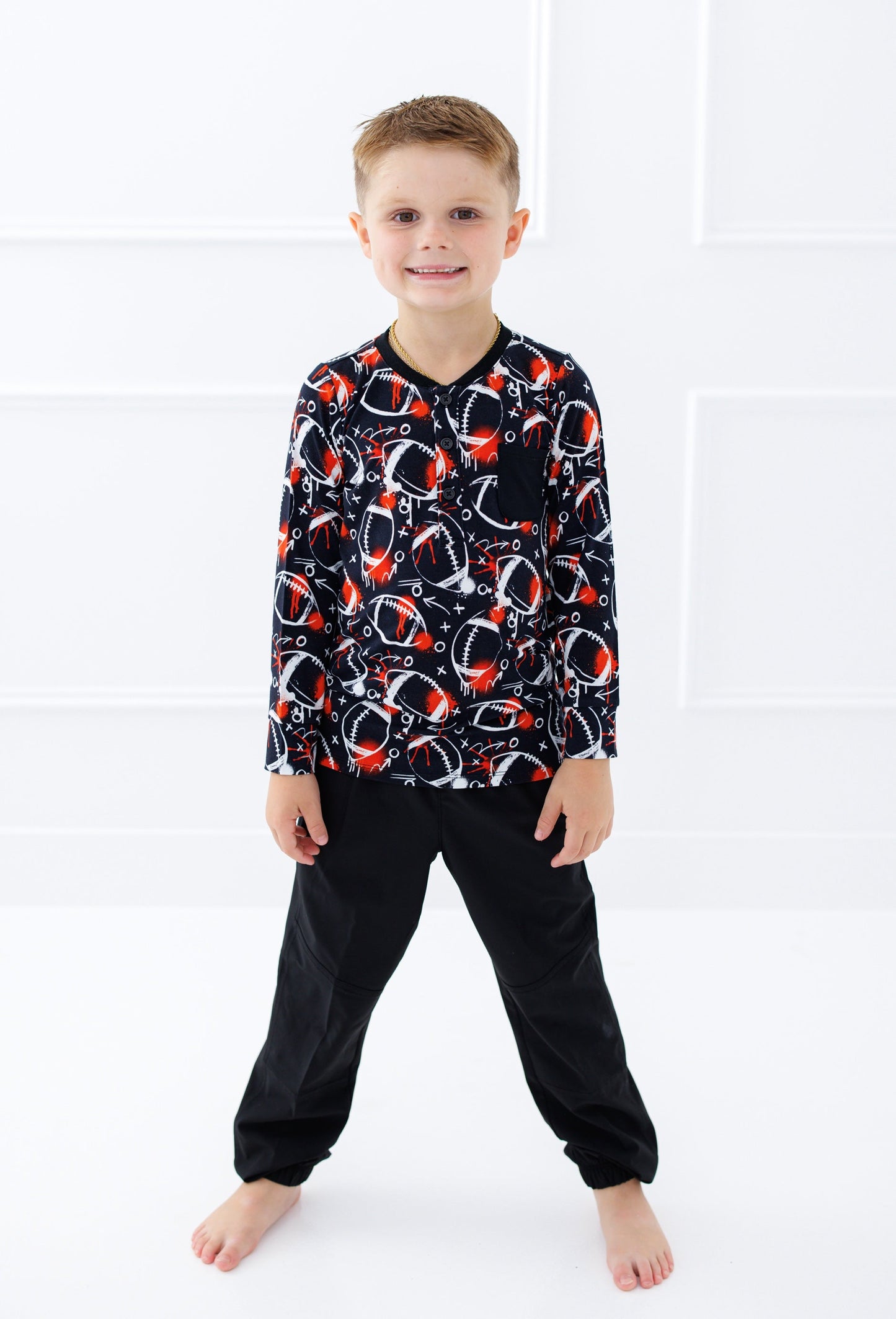 Graffiti Football Henley T-Shirt : BLACK AND ORANGE