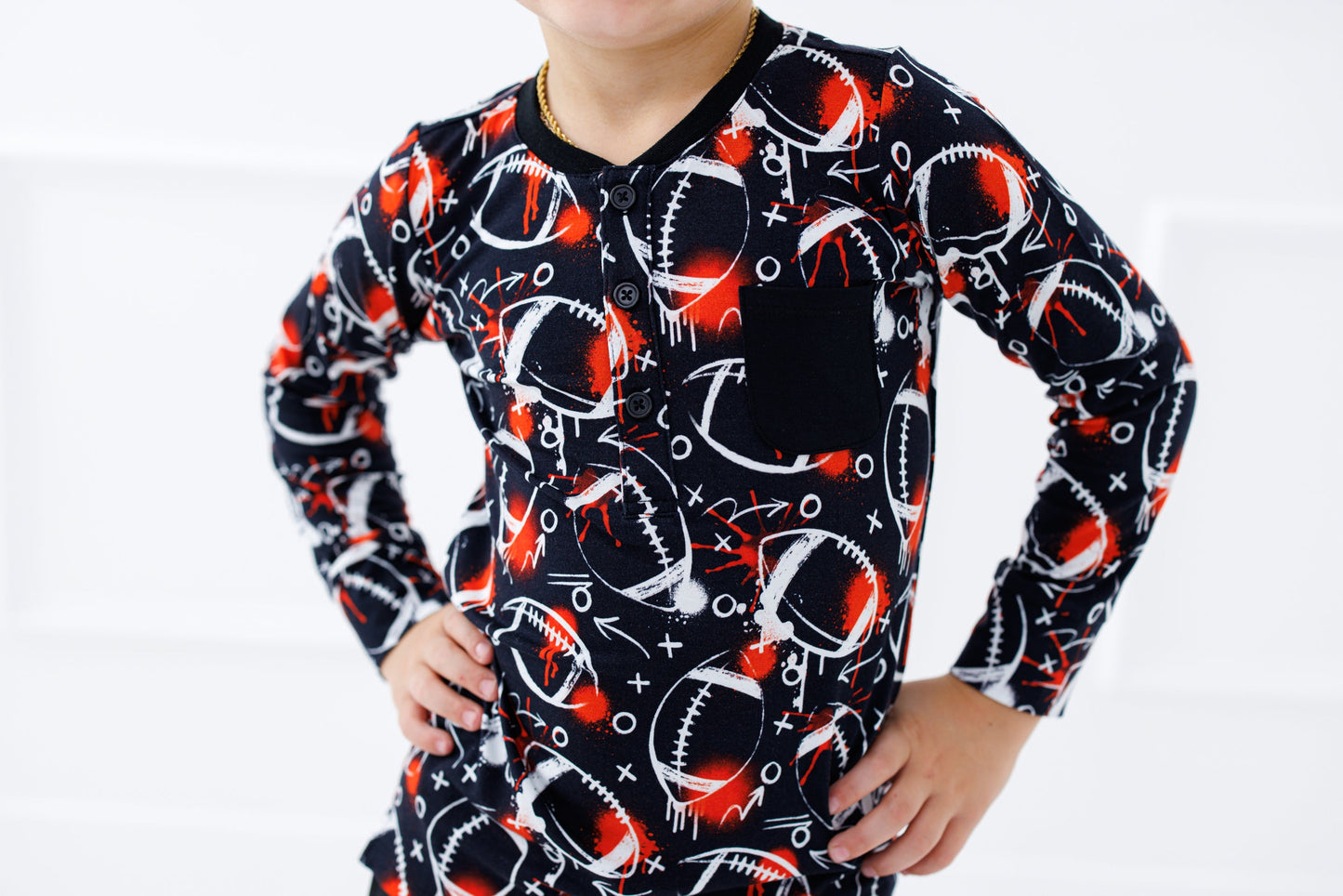 Graffiti Football Henley T-Shirt : BLACK AND ORANGE