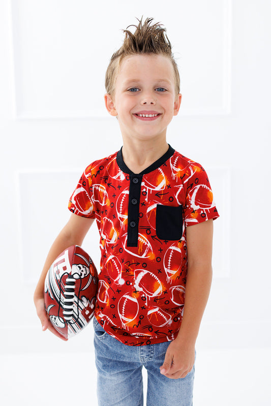 Graffiti Football Henley T-Shirt : RED AND ORANGE