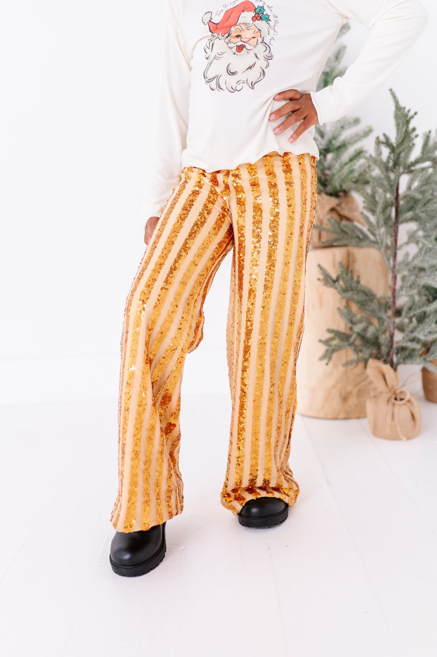 Gold Sequin Stripe | Wide-Leg Pants