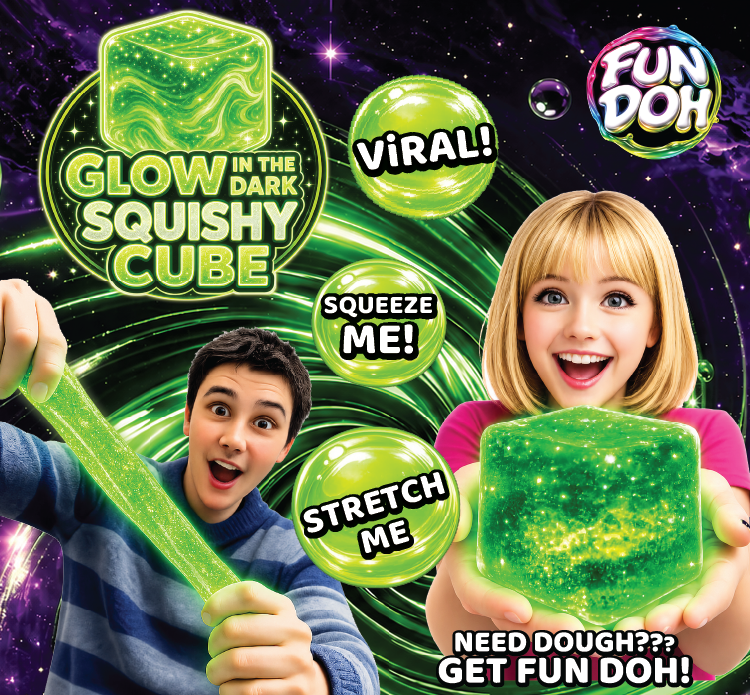Fun Doh Glow in the Dark Sparkle Cube Squishy | Sensory Fidget Toy