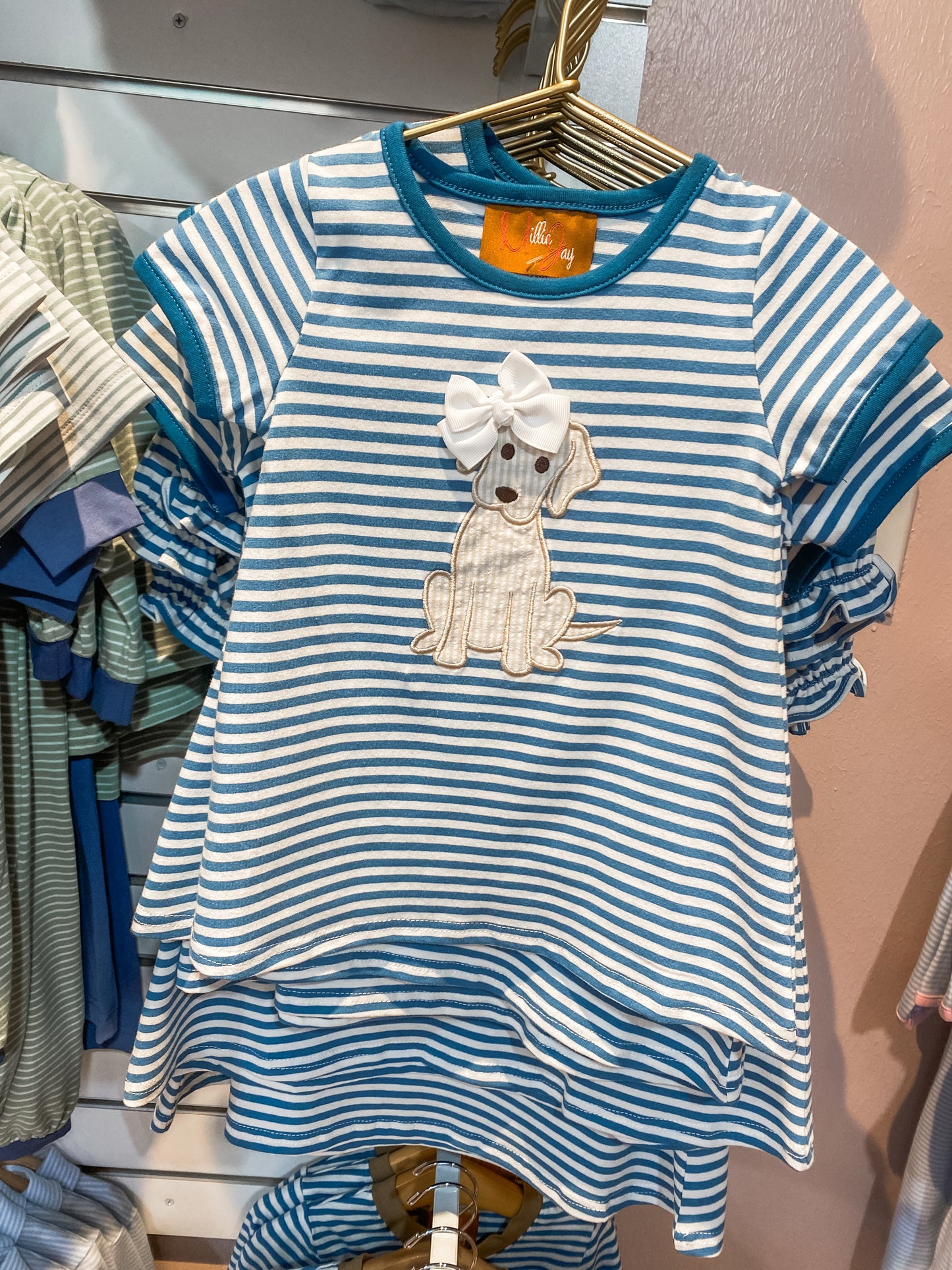 Penny the Puppy Dress – Girls Striped Dog Appliqué Dress
