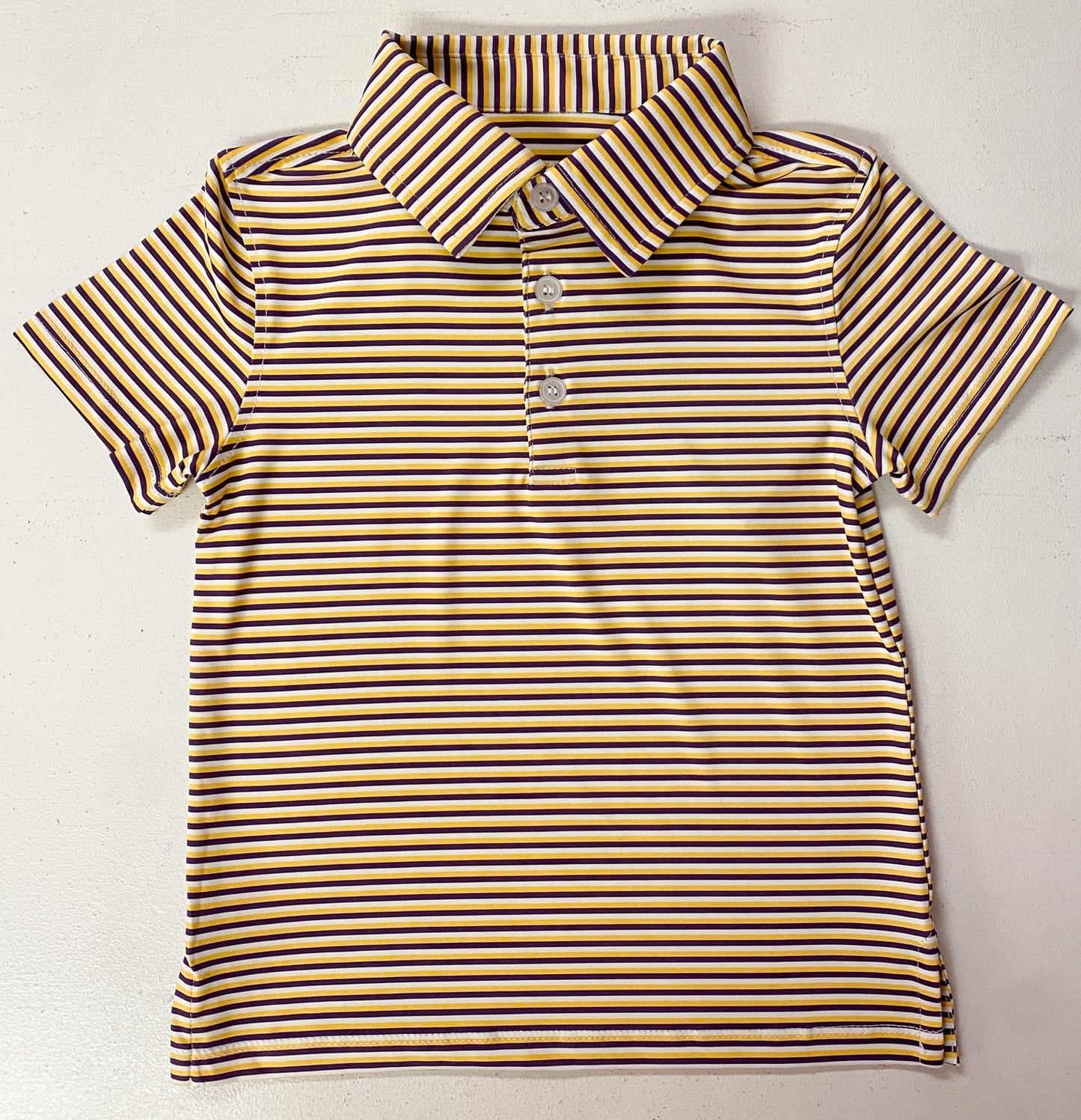 Boys Purple & Gold Striped Performance Polo | LSU Gameday Shirt