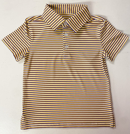 Boys Purple & Gold Striped Performance Polo | LSU Gameday Shirt