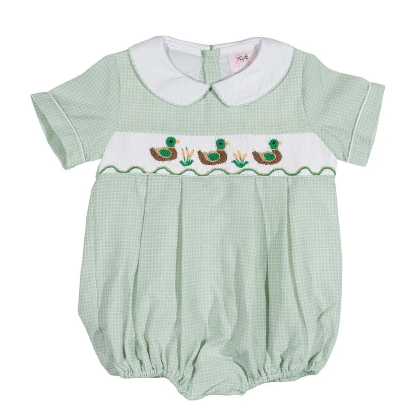 Boys Green Smocked Mallard Duck Bubble | Baby Boy Outfit
