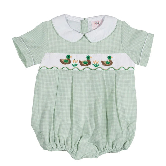 Boys Green Smocked Mallard Duck Bubble | Baby Boy Outfit
