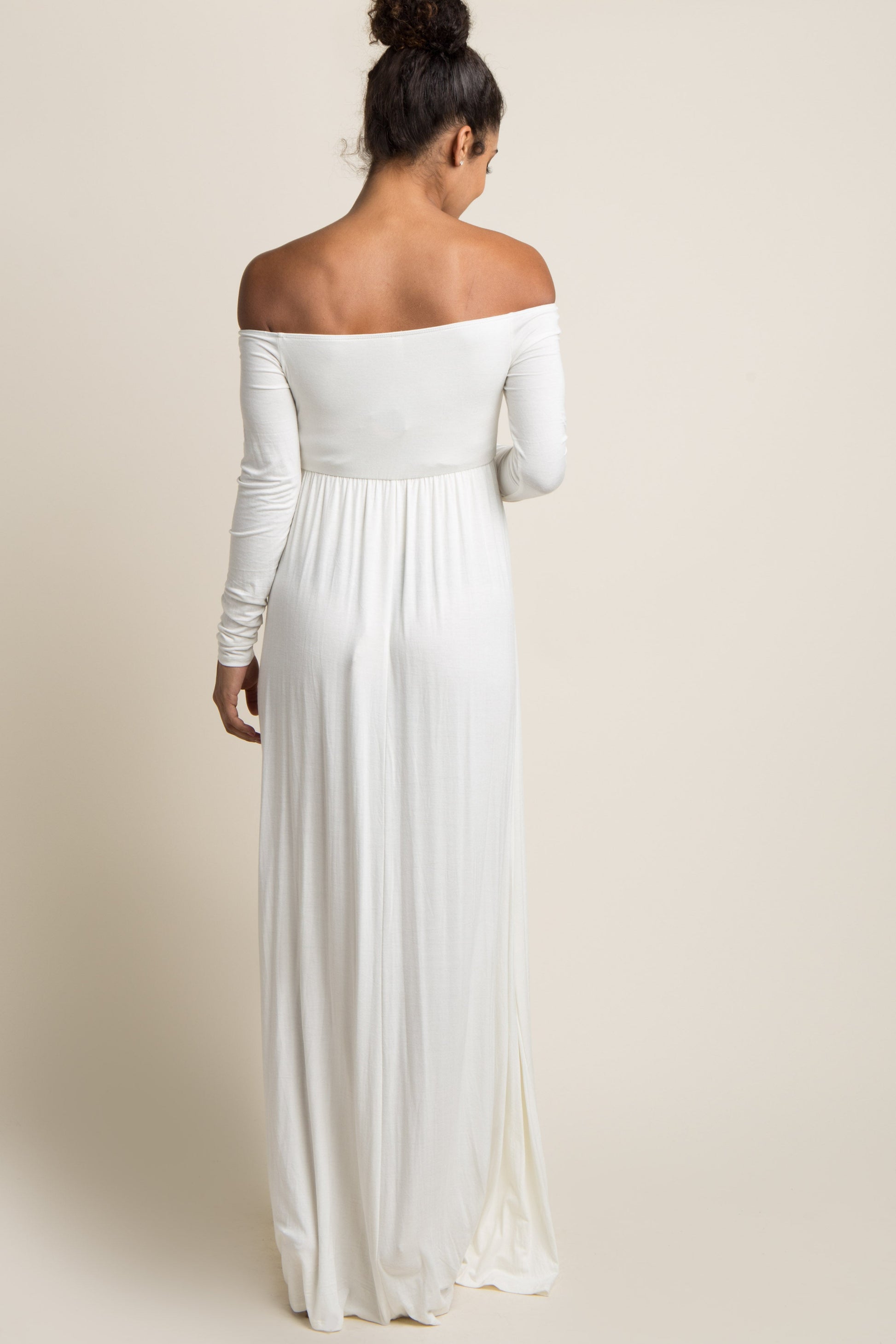 PinkBlush Petite Ivory Solid Off Shoulder Maternity Maxi Dress The Prissy Pelican PinkBlush Petite Ivory Solid Off Shoulder Maternity Maxi Dress The Prissy Pelican