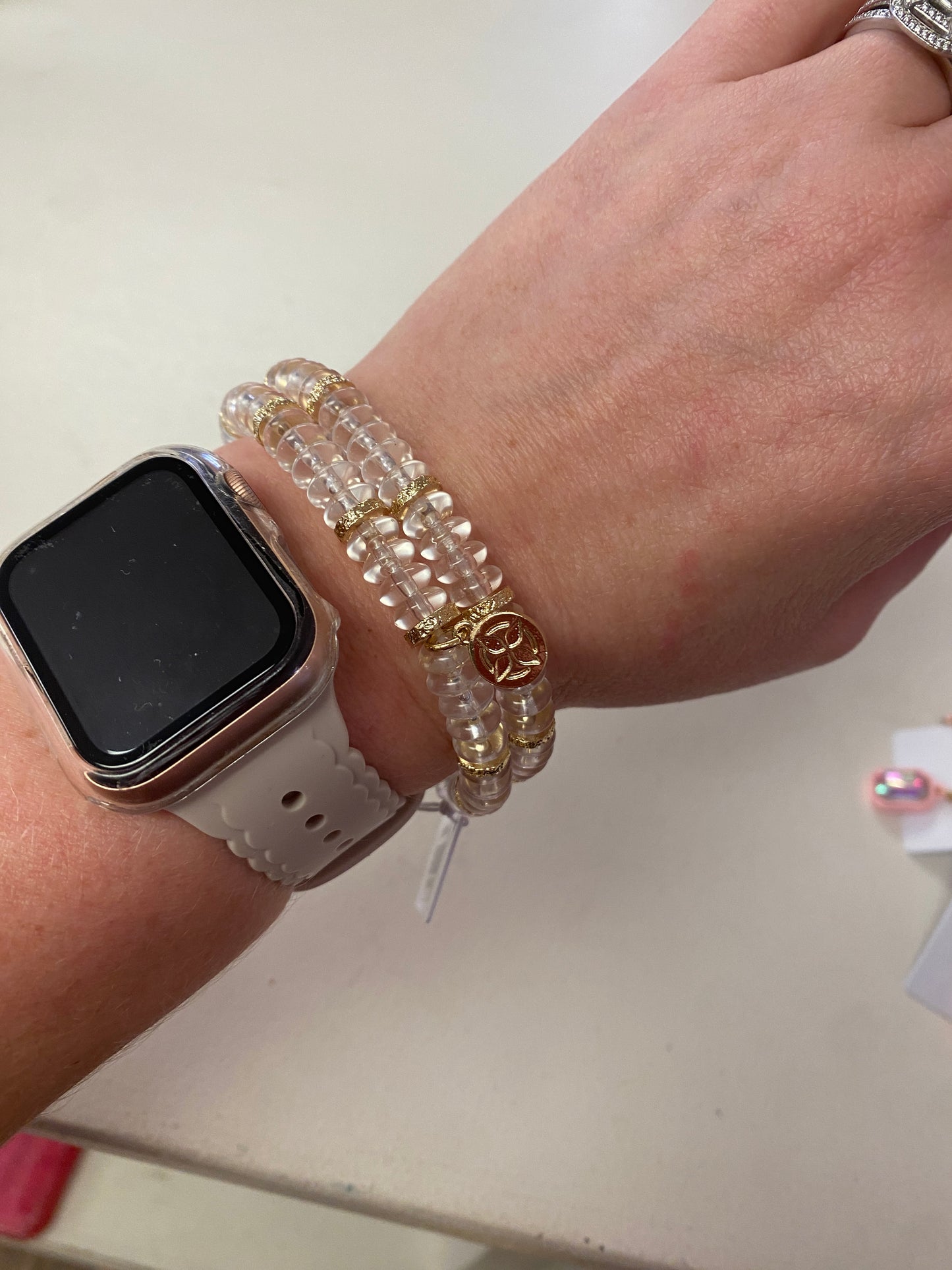 Harper Clear & Gold Beaded Stretch Bracelet Set – 2-Piece Stack