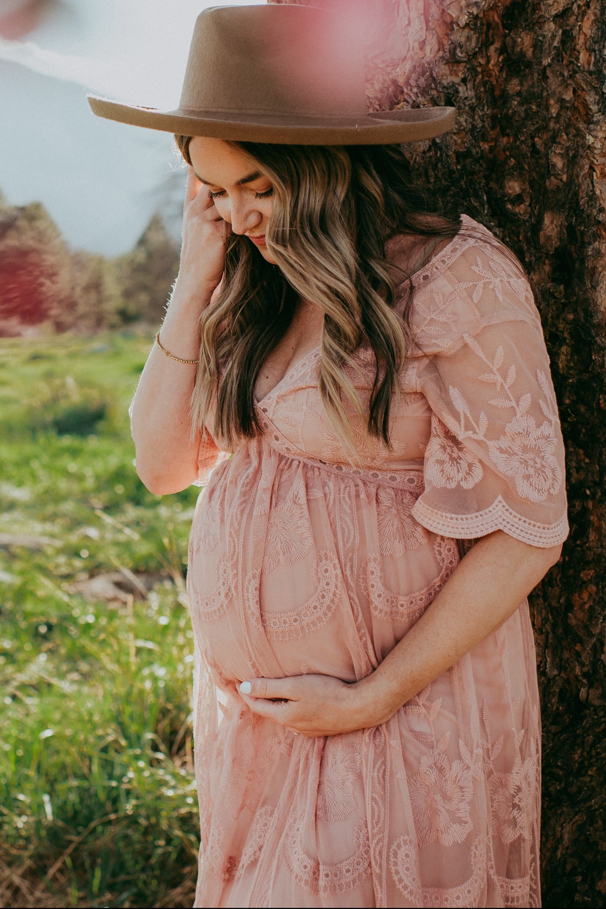 Light Pink Lace Mesh Overlay Maternity Maxi Dress The Prissy Pelican Light Pink Lace Mesh Overlay Maternity Maxi Dress The Prissy Pelican