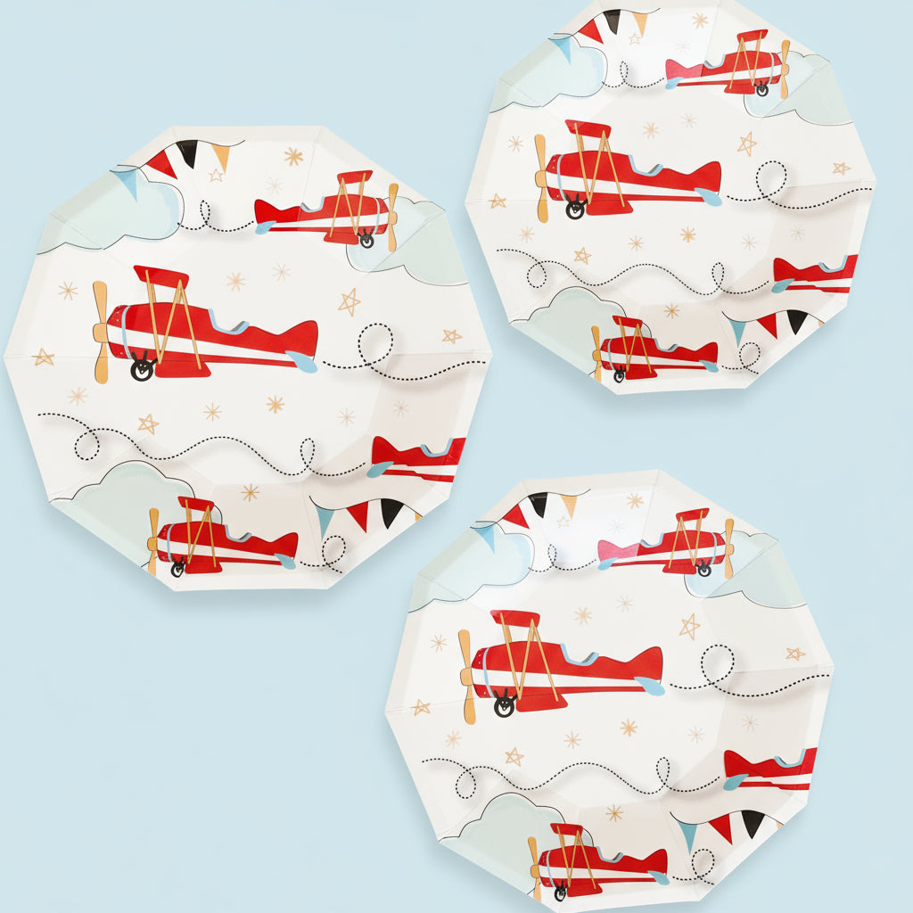 Airplane Small Plates 7" (Set of 8) – Boys Aviation Birthday Party Supplies