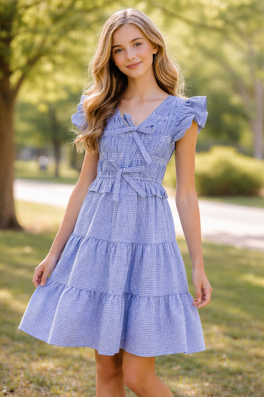 Tween Blue Gingham Ruffle Tiered Dress | Southern Spring & Rodeo Style – Bossier City Boutique